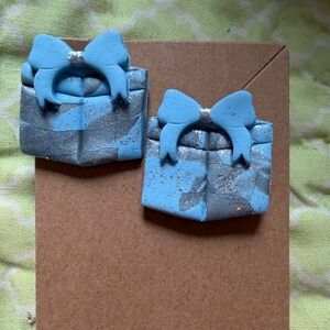 Blue and Silver Gift Box Handmade Polymer Clay Earrings